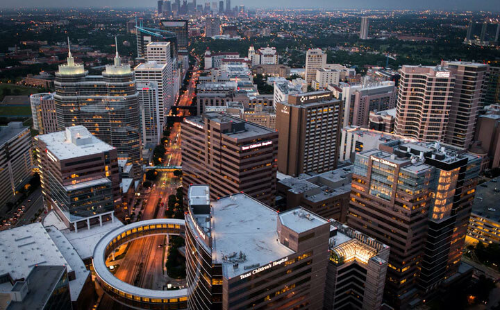 Aerial view of Houston, Texas medical district