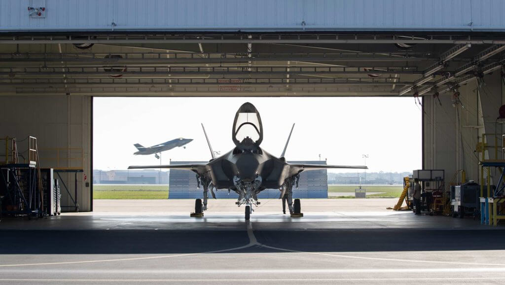 Lockheed Martin jet in hangar