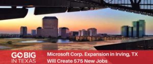 Microsoft Regional Hub expansion announcement sign in Irving, Texas