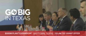 Governor Abbott with a panel discussing deal to develop local steel industry in Baytown, Texas