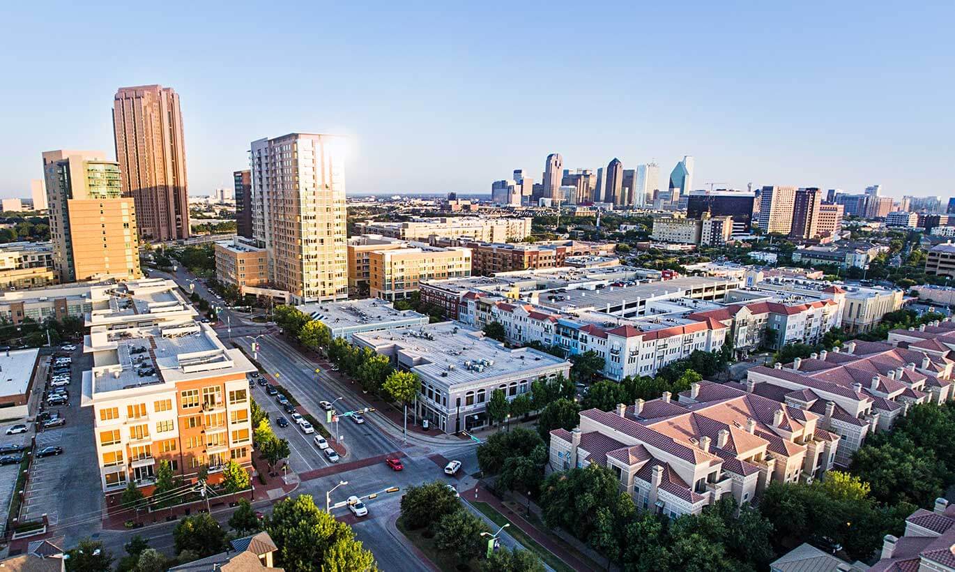 Aerial view of a residential area in Dallas, Texas.