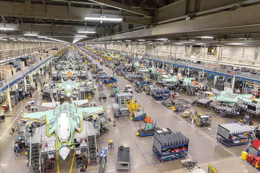 Hangar at Lockheed Martin houses manufacturing operations for jets and other aerospace components