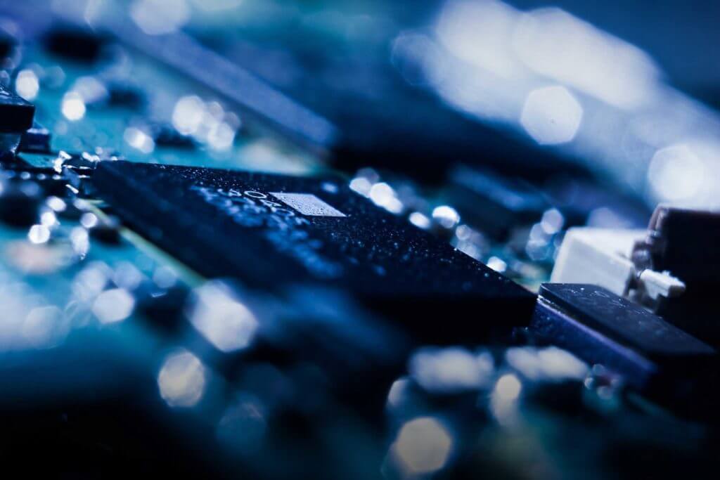 A zoomed in shot of a computer microchip.
