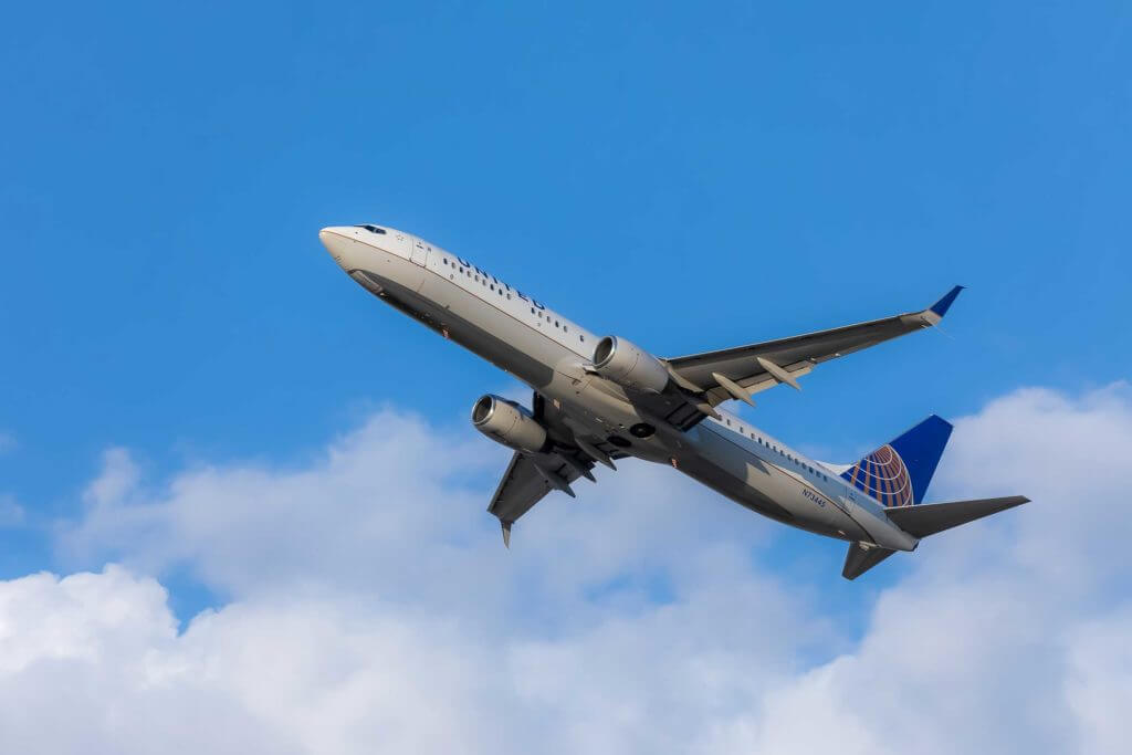 A plane takes off at Easterwood Airport in College Station, Texas.