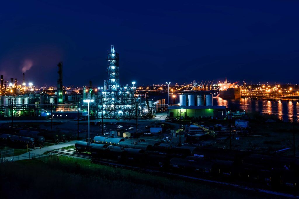 A large port and oil refinery in Port Arthur, Texas