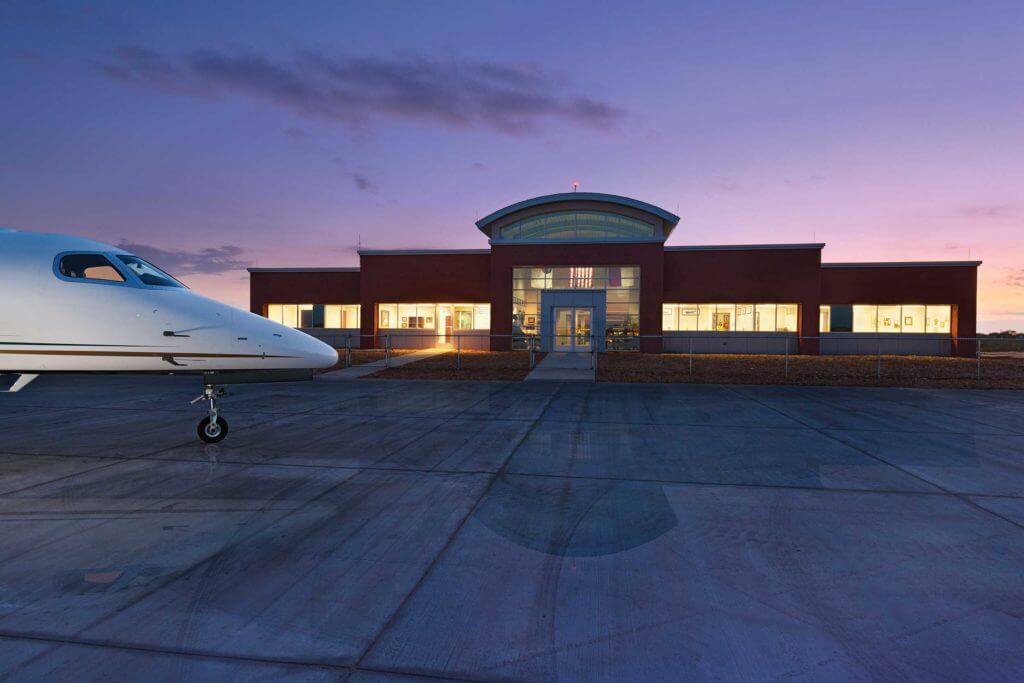A plane gets ready to take off at Schlemeyer Airport in Odessa, Texas.