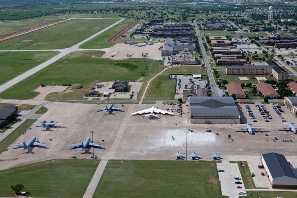 Jets are stored in airplane hangar in Wichita Falls, Texas.