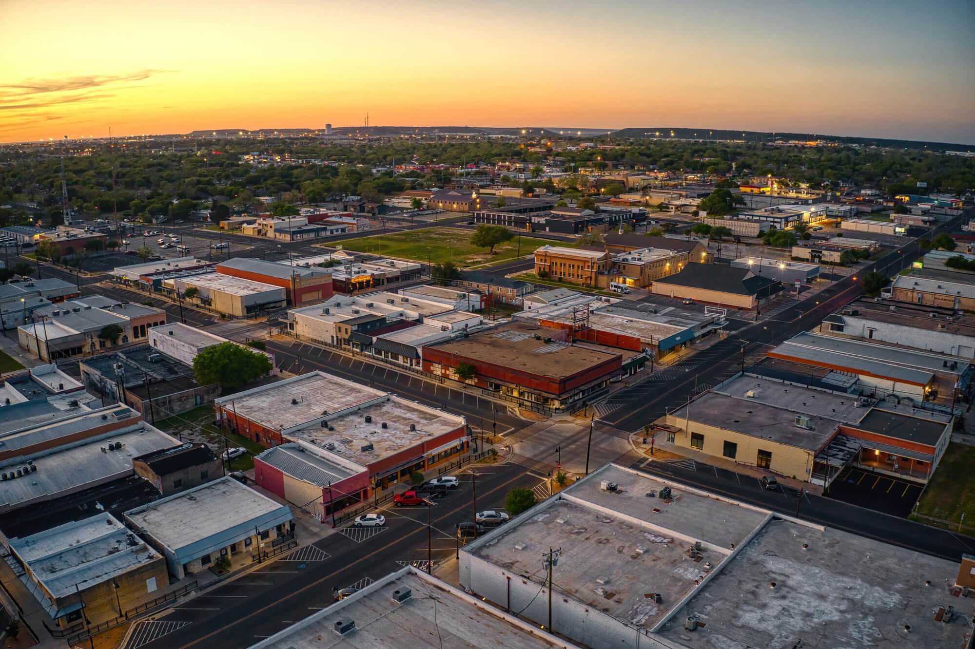 A sunset view of downtown Killeen, Texas