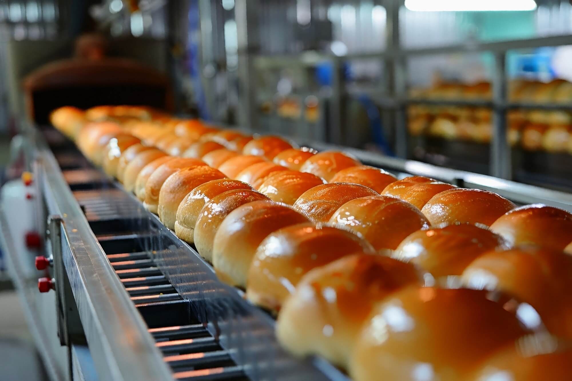 Fresh bread in industrial production line