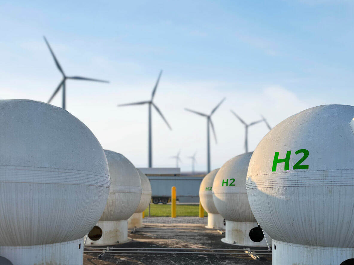 Green hydrogen tanks at a fuel hub