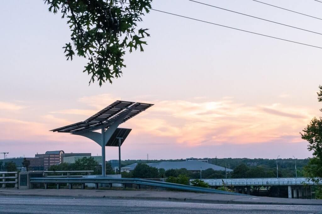 solar powered road sign on Congress Street Bridge in Austin Texas