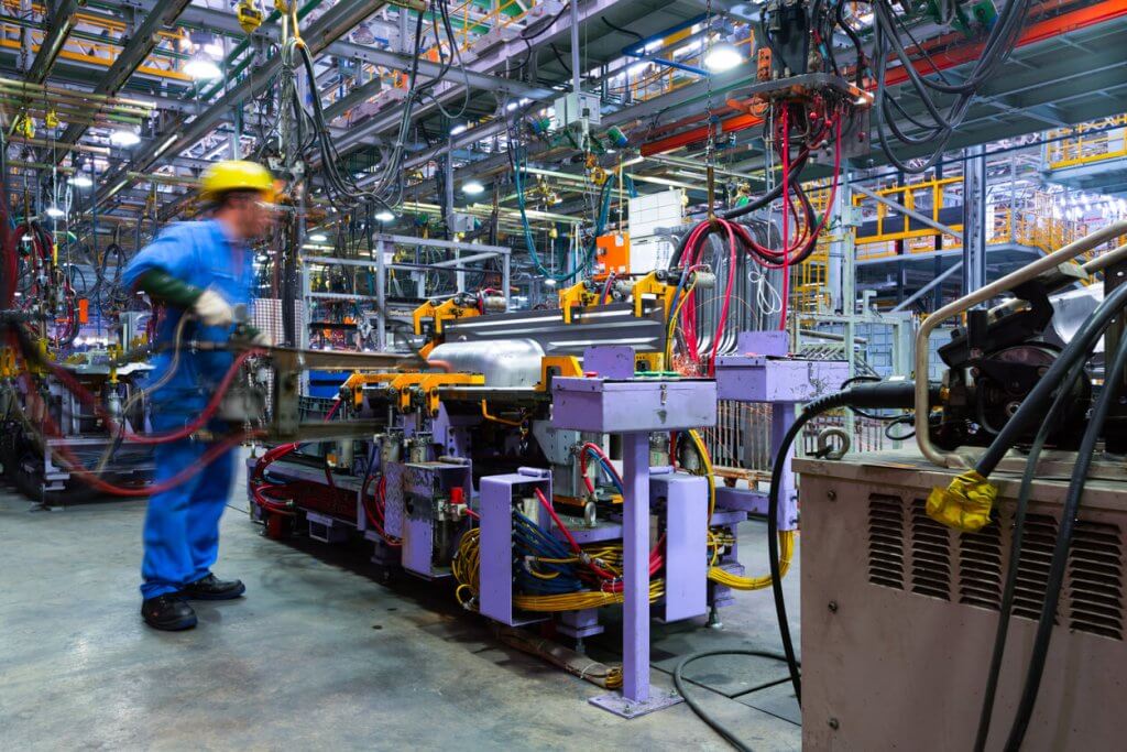 Texas modern automotive manufacturing workshop with a car production line