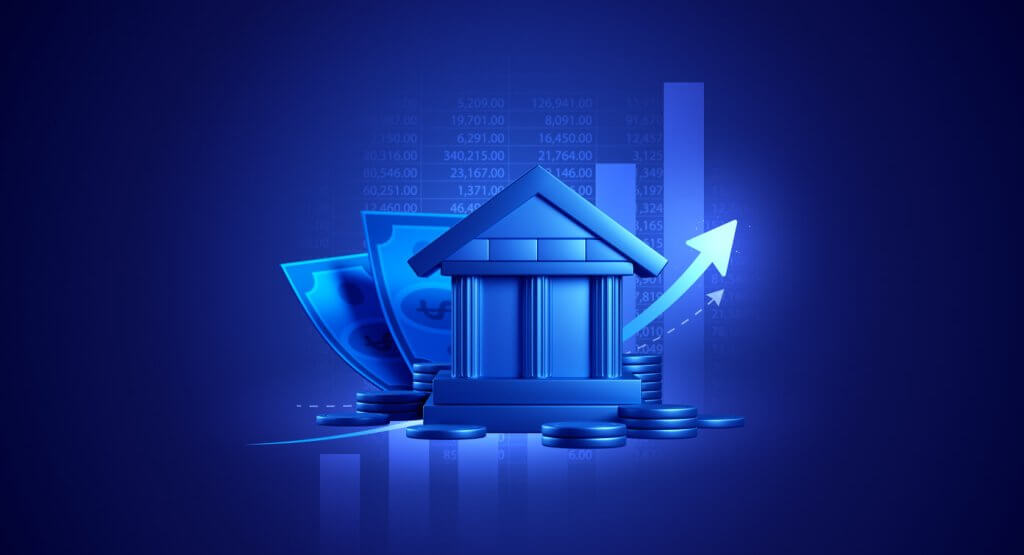Digital finance banking business investment on 3D money strategy background of growth economy graph stock chart showing Texas as a financial hub