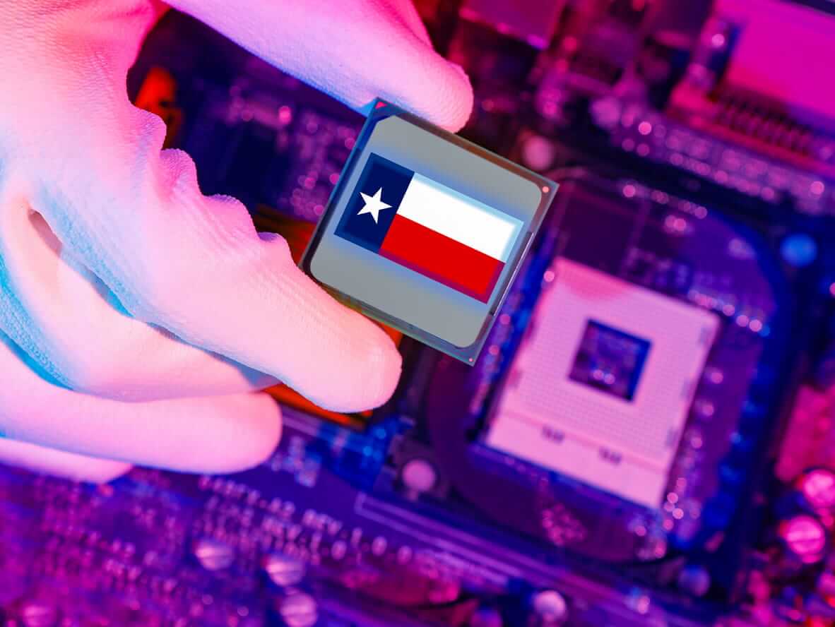 Flag of Texas on hi tech concept background. 3d illustration.
