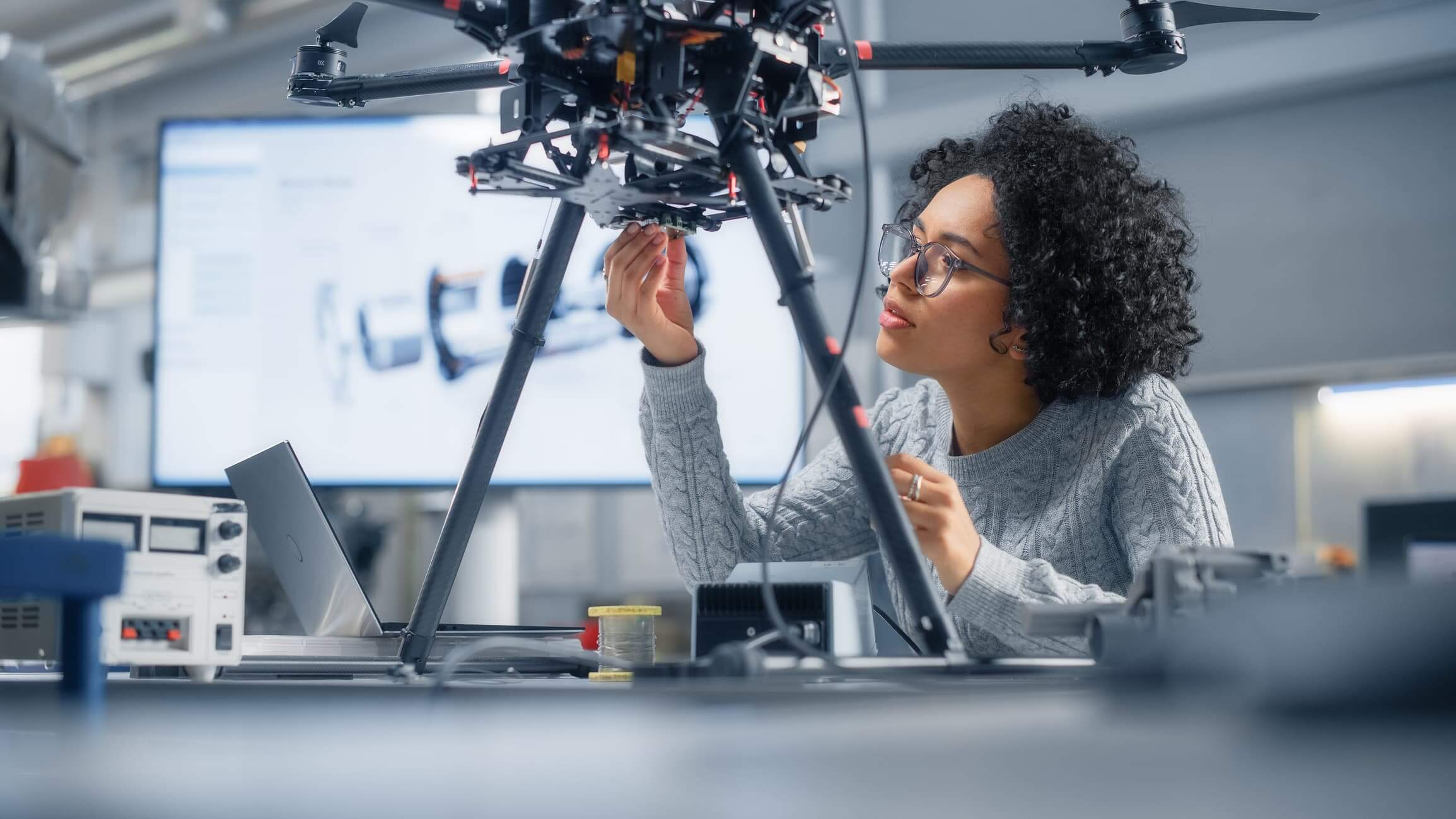 Concentrated Black Female Engineer Writing Code
